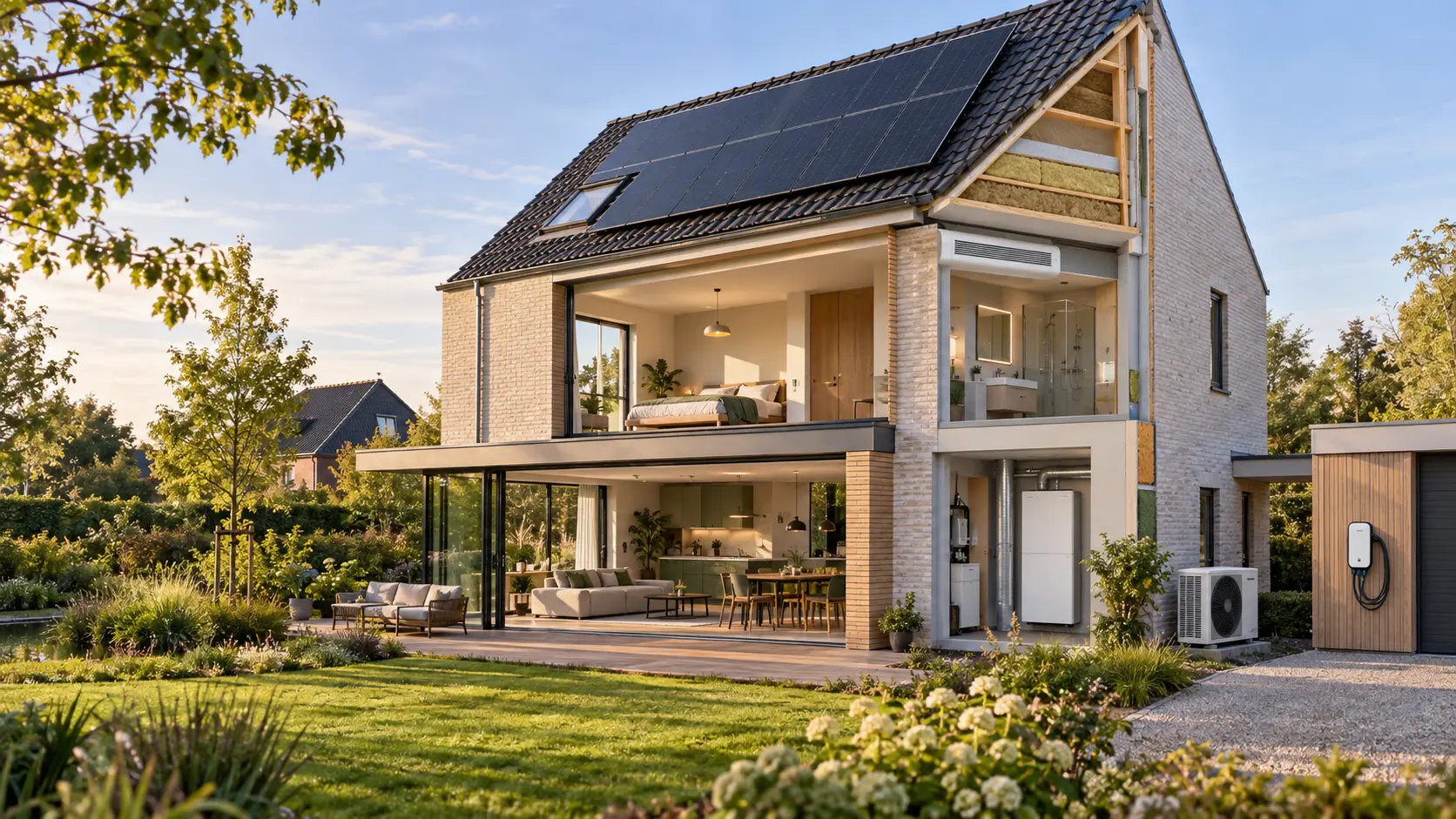Warmtepomp, zonnepanelen, thuisbatterij en laadstation